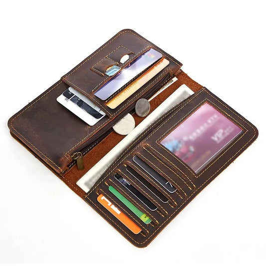 's Genuine Leather Wallet Coin Purse Vintage Long Men Wallets Perse Solid Card Holder Carteira Hombre for Male Fashion