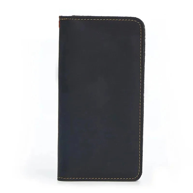 's Genuine Leather Wallet Coin Purse Vintage Long Men Wallets Perse Solid Card Holder Carteira Hombre for Male Fashion