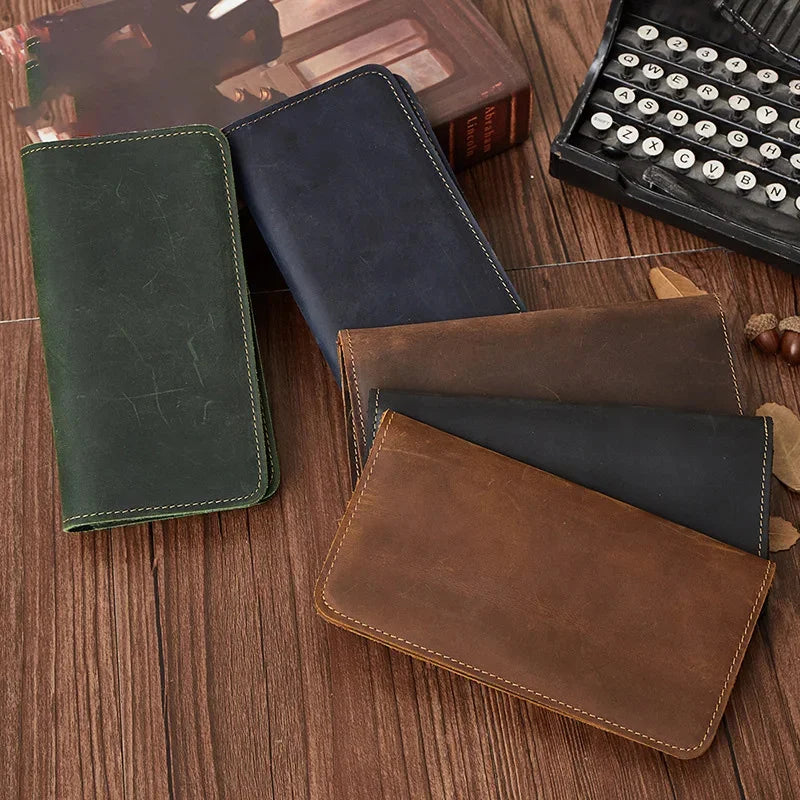 's Genuine Leather Wallet Coin Purse Vintage Long Men Wallets Perse Solid Card Holder Carteira Hombre for Male Fashion