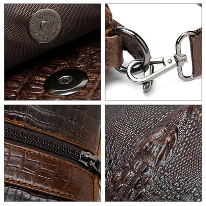 's Shoulder Genuine Leather Crocodile Pattern Vintage Crossbody for Men Flap Zipper Messenger Bag 8857