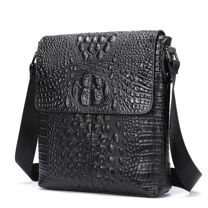 's Shoulder Genuine Leather Crocodile Pattern Vintage Crossbody for Men Flap Zipper Messenger Bag 8857