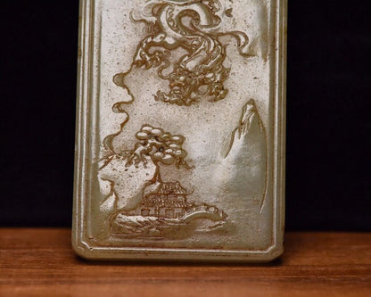 Chinese Natural Hetian Jade Carving Dragon Statue Landscape Jade Pendant Jewelry