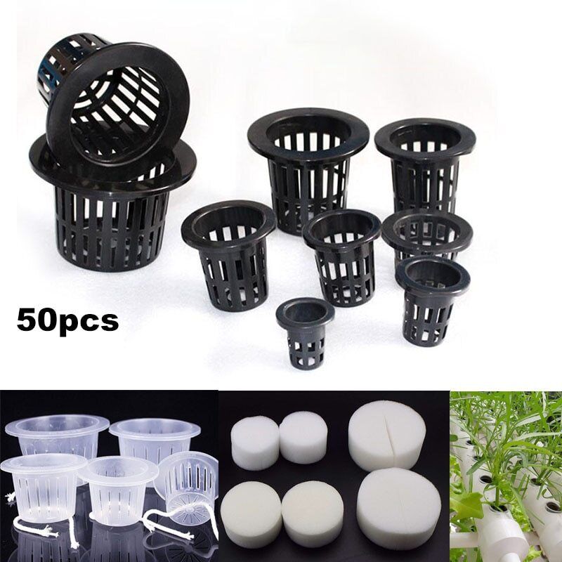 50Pcs Mesh Pot Net Cup Basket Hydroponic Nursery Aeroponic Plant Grow Clone Kit