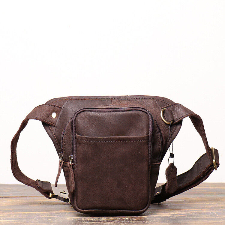 Outdoor Vintage Motorcycle Leather Crossbody Bag Tactical Thigh Waist Fanny Pack