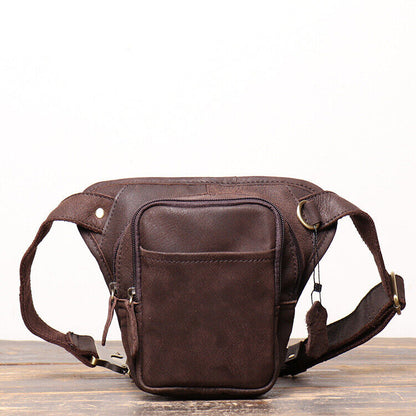 Outdoor Vintage Motorcycle Leather Crossbody Bag Tactical Thigh Waist Fanny Pack