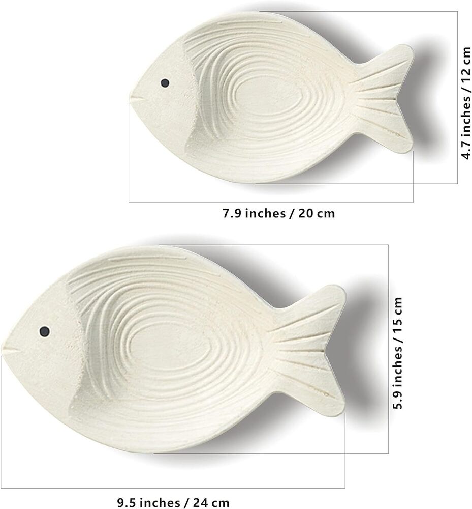White Wooden Decor Fish Coastal Wall Hanging Art for Home Bathroom Set of 2