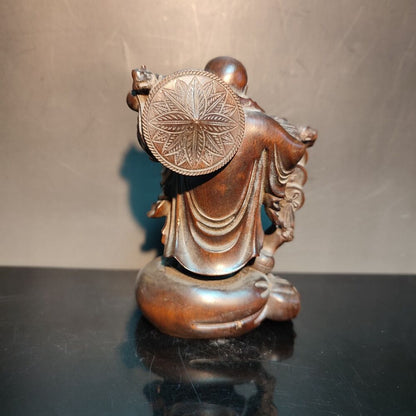 Boxwood carving wooden buddha statue wood laughing Amitabha ruyi decor praying