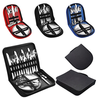 Camping Tableware Set Stainless Steel 10/19Pcs Picnic Cutlery Set W/ Storage Bag