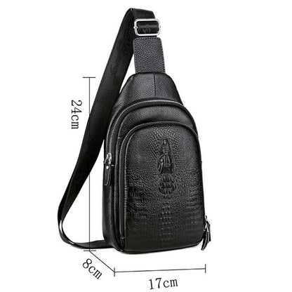 Men's Genuine Leather Crocodile Sling Backpack Crossbody Chest Bag Shoulder Bag