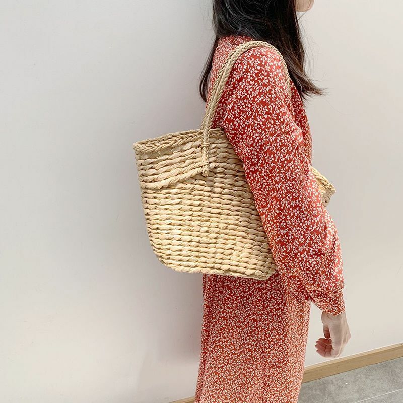 Women Handbags 41x35cm Rattan Wicker Woven Shoulder Bags Summer Beach Large Tote