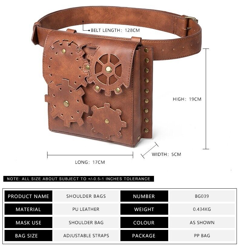 Women's Brown Leather Punk Rock Motorcycle Bag Waist Fanny Pack Crossbody Bags