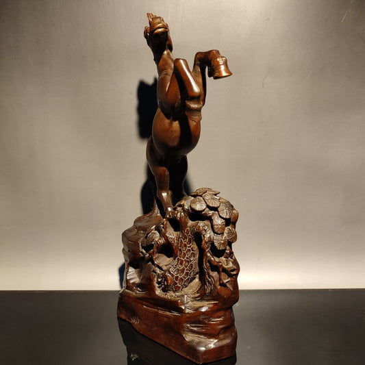 8" vintage carving wooden horse figurine decoration wood statue decor Boxwood