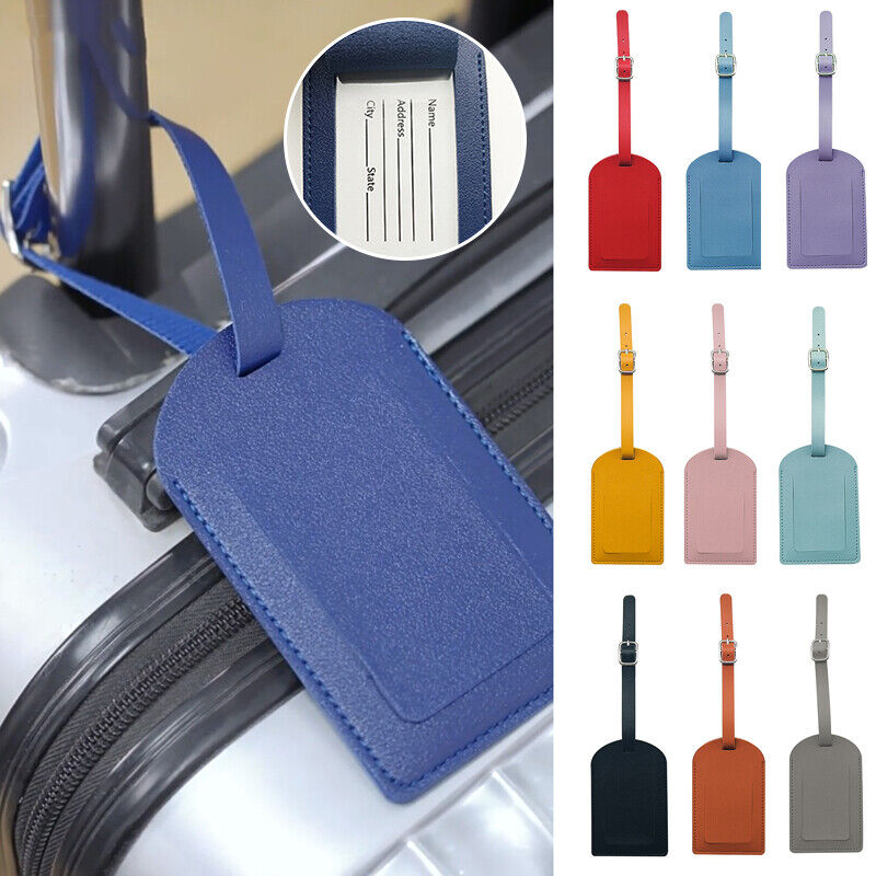 Travel Leather PU Luggage Tags Suitcase ID Card Name Label Baggage Address Tag