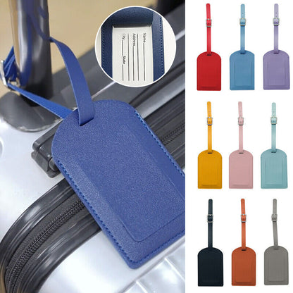 Travel Leather PU Luggage Tags Suitcase ID Card Name Label Baggage Address Tag