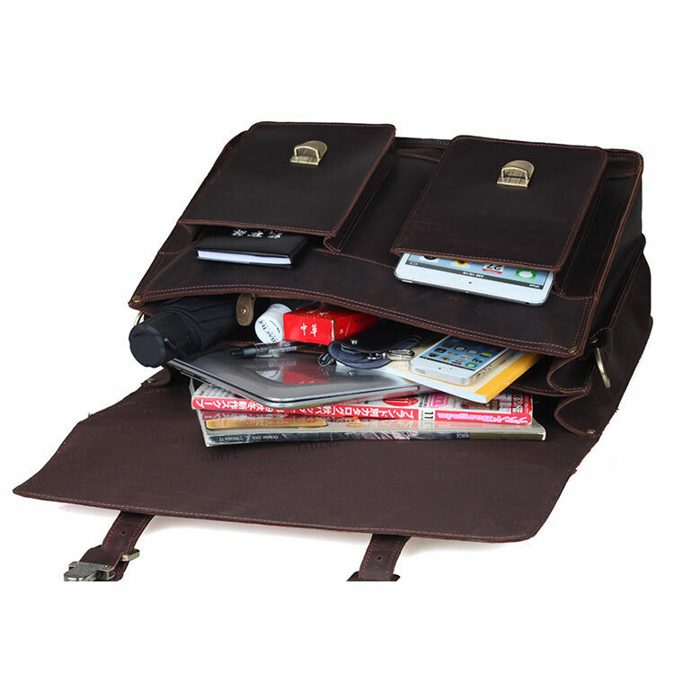 Men Leather Large Backpack Hiking 16" Laptop Messenger Bag Heavy Duty Briefcases