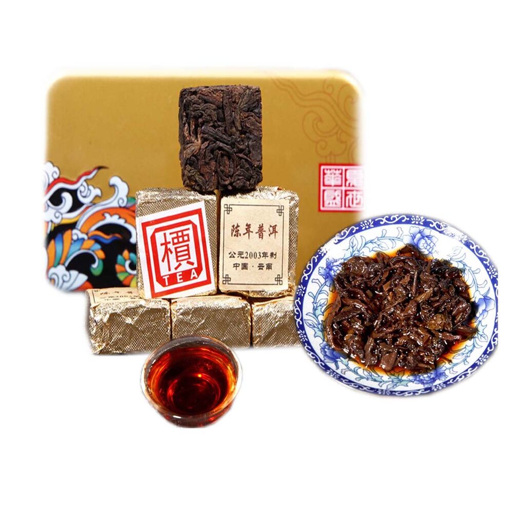 250g Premium Yunnan Ripe Puer Tea Brick Old Cooked Pu'er Black Tea Iron Box