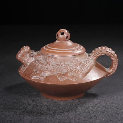 Vintage Chinese Yixing Purple Clay Teapot Zisha Ceramic Carving Dragon Tea Set