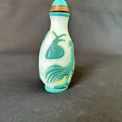 Old Beijing Chinese Carved Dog Statue Snuff Bottle Glass Overlay Box Gift Rare