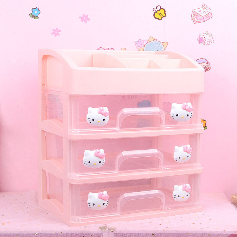Girls Pink Color Hello Kitty Three Drawers Storage Cosmetic Storage Box Shelf