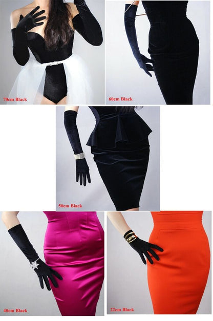 Fashion Velvet Gloves 22/40/50/60/70cm Long Opera Women Elastic Touchscreen Mitt