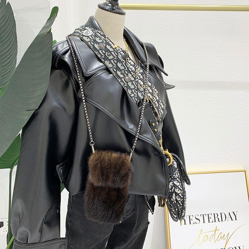 Mini Mink Hair Crossbody Small Bag Women's Shoulder Mobile Phone Bag