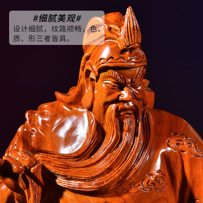 Chinese Guan Yu Gong Warrior God Wealth Wooden Carving Wood Statue fengshui 關公读书