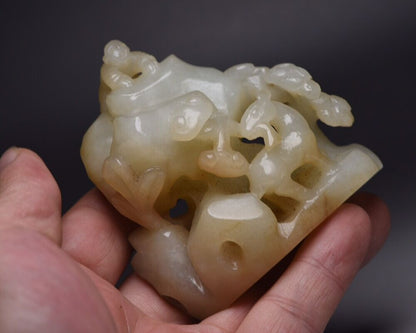 Collection China Natural Hetian Jade Carved Children Deer Statue Nice Sculpture