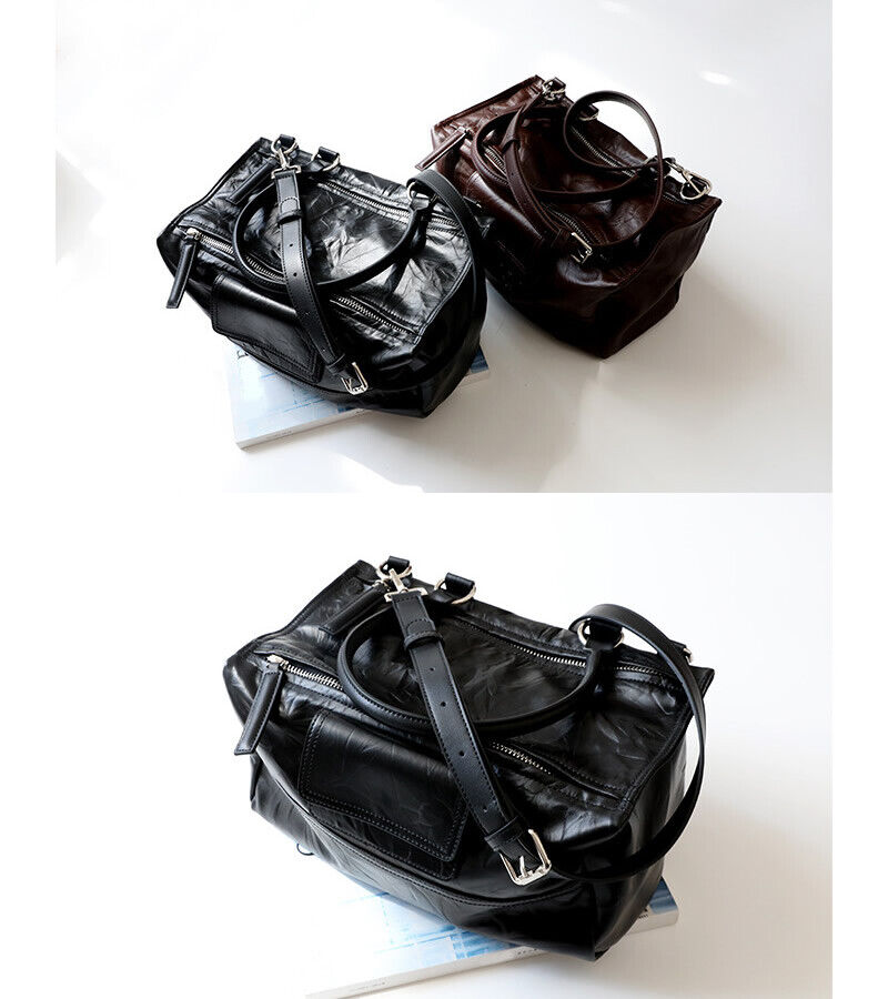 Wrinkled Real Leather Handbag Shoulder Bag Purse Tote w/ lots of pocket Fashion