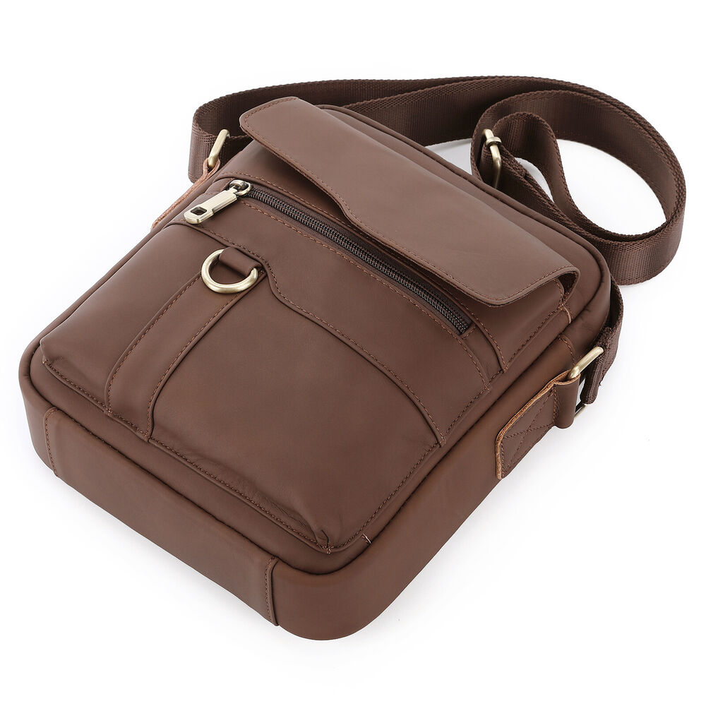 100% Genuine Leather Men's Sling Shoulder Bag Messenger Bag 8" Handbag Crossbody