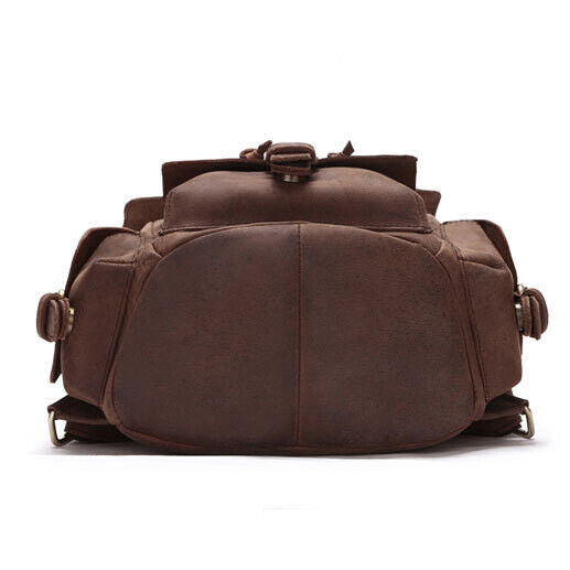 100% Crazy Horse Leather Women's Retro Backpack Travel Multi-pocket Rucksack Bag
