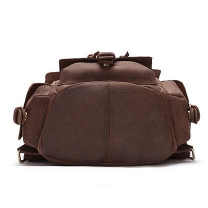 100% Crazy Horse Leather Women's Retro Backpack Travel Multi-pocket Rucksack Bag
