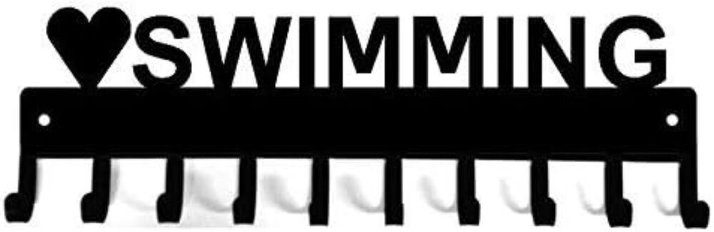 Love Swimming Medal Hanger Rack - 14.5 inches with 10 Hooks Metal Wall Art