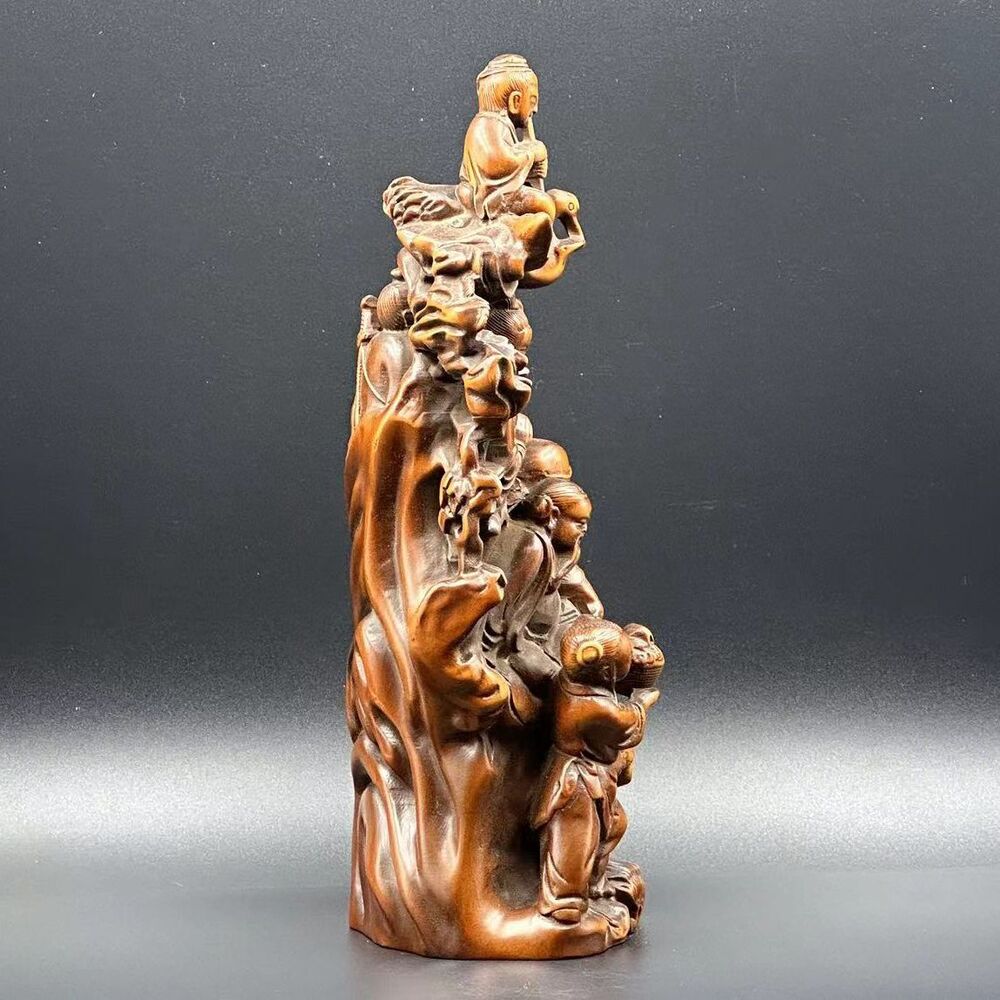 Chinese Boxwood Carving Eight Immortals Figure Statue Wood Sculptures Home Decor
