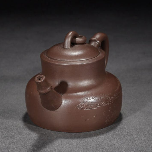 Chinese Yixing Purple Clay Teapot Zisha Ceramic Landscape Teaware Collection Art