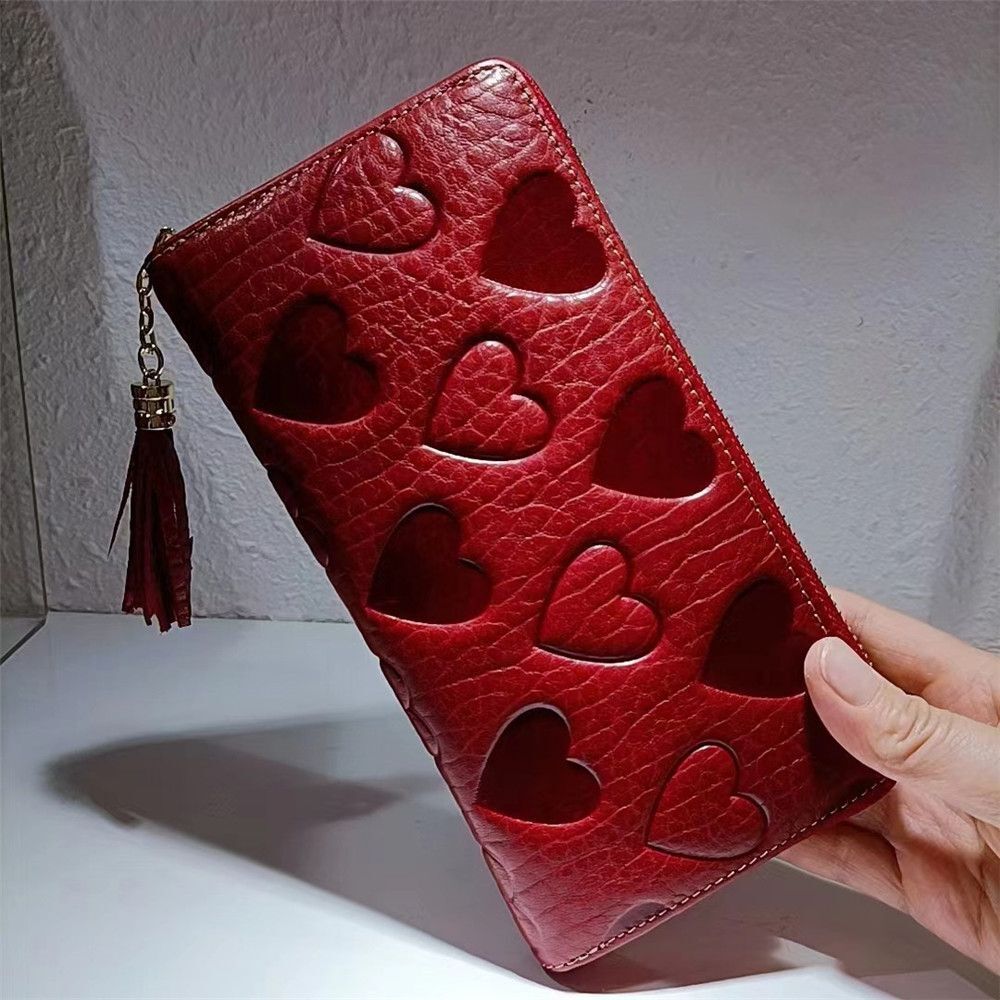 Genuine Leather Wallets Large Clutch Hand Bag Real Cowhide Purse Handle 19*10CM