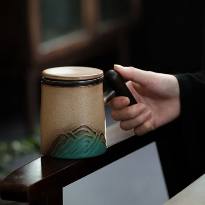 Handpainted Mountain Ceramic Tea Cup with Infuser 260ml