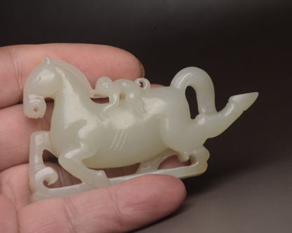 Top Chinese Natural Hotan Jade Carving Exquisite Horse Monkey Statue Collectible