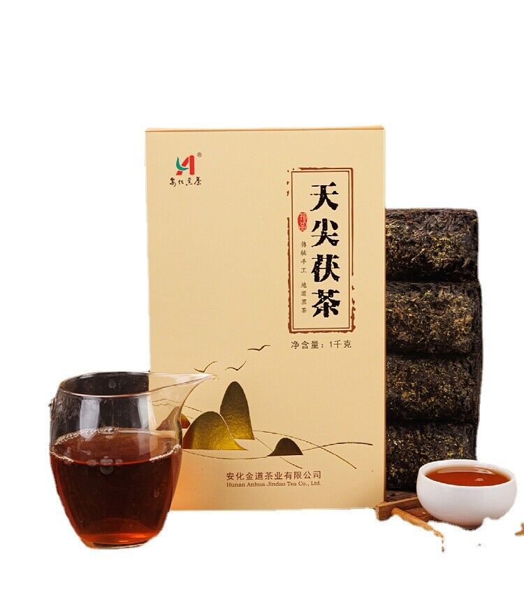 1kg Hunan Anhua black tea authentic gold flower Por brick tea hand-built Por tea