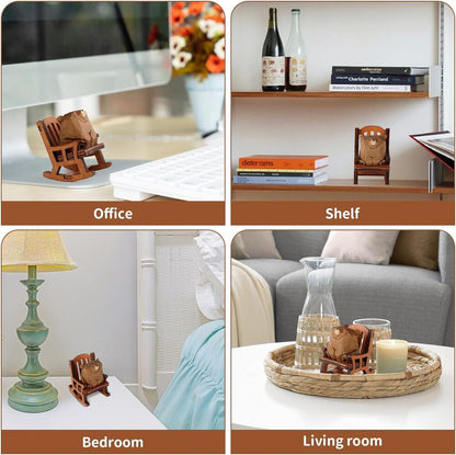 Hand-Carved Cute Bear Figure Wooden Collectibles for Desk Bedroom Decoration