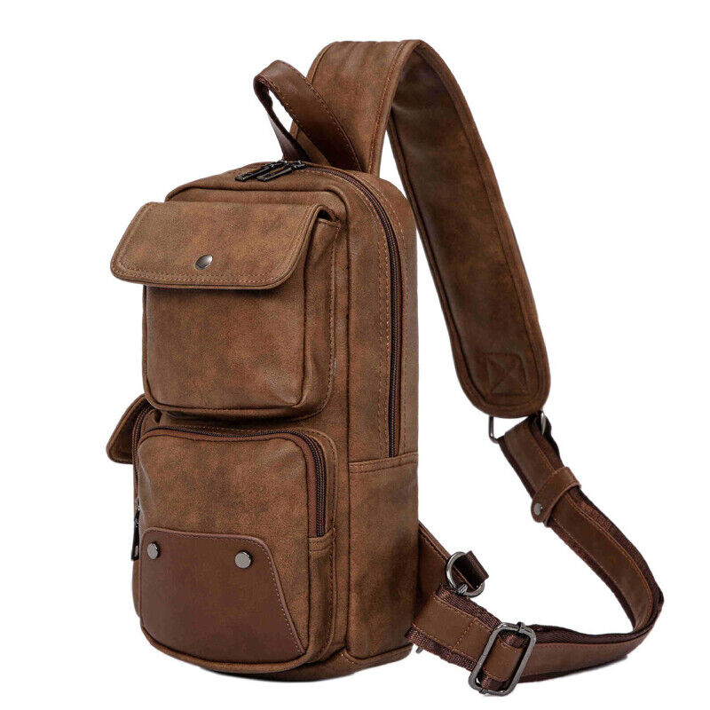 Men's Sling Backpack Faux Leather Large Capacity Chest Bag Crossbody Daypack