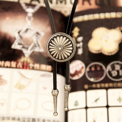 Bolo Tie Necklace Alloy Leather Sweater Chain Western Round Cowboy Necktie 100cm