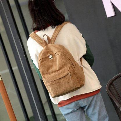 Corduroy Backpack School Backpack Solid Color Bags 36*25*12cm Polyester 20-35 L