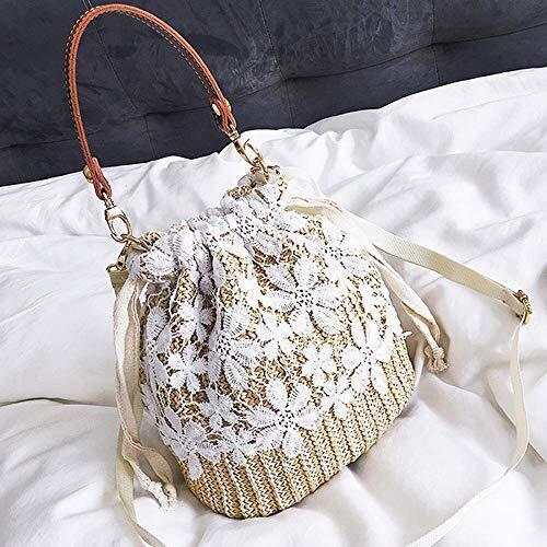 Straw Crossbody Bag, Women Beach Shoulder Summer Top Handle One Size, White