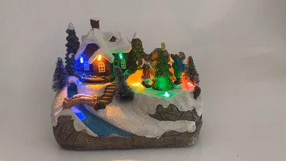 Winter Christmas Village Decorations Resin Luminous Music LED Lamps 16x10.5x14cm