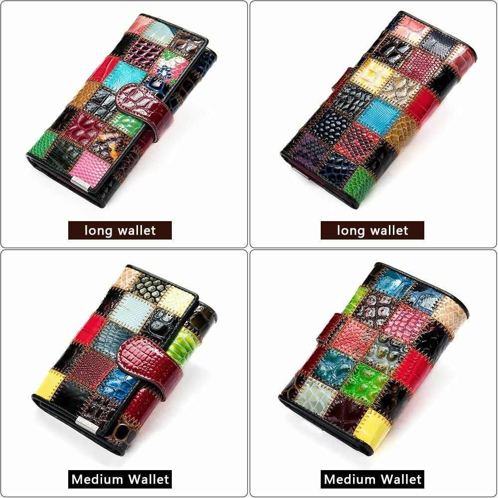 Women Long Medium Size Wallet Genuine Leather Patchwork Ladies Zipper Clutch Bag