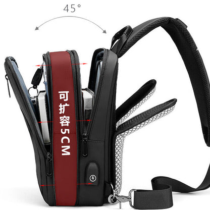 Men's Sling Backpack Oxford cloth Waterproof Crossbody Bag USB Port Sport Bags