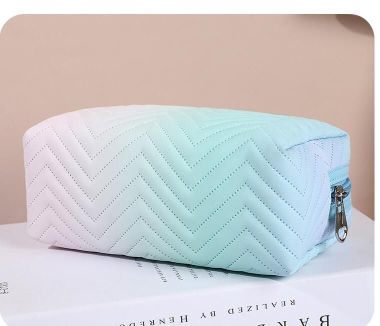 Gradient Color Makeup Bag Zipper Synthetic Leather Cosmetic Pouch Travel Purse