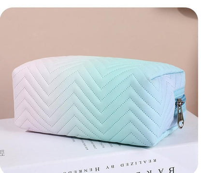 Gradient Color Makeup Bag Zipper Synthetic Leather Cosmetic Pouch Travel Purse