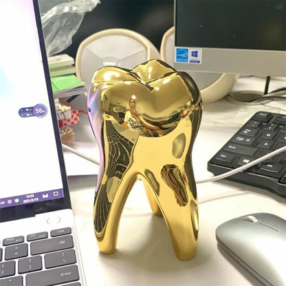 Golden Tooth Model Figurines Dentist Gift Ornament Crafts Sculpture Resin 14x8cm