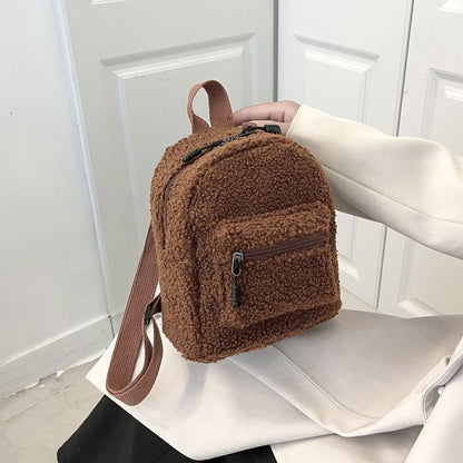 Small Plush Backpack Shoulder Bag Soft Fluffy Purse 18*21*11CM Cotton Fabric 1PC